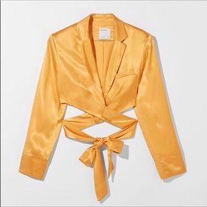 Bershka Orange Satin cropped Blazer Top
